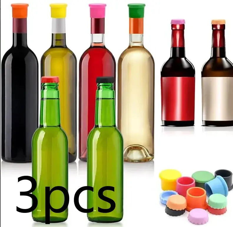 Colorful 6pcs silicone wine bottle caps, reusable and perfect for sealing various wine and beverage bottles.