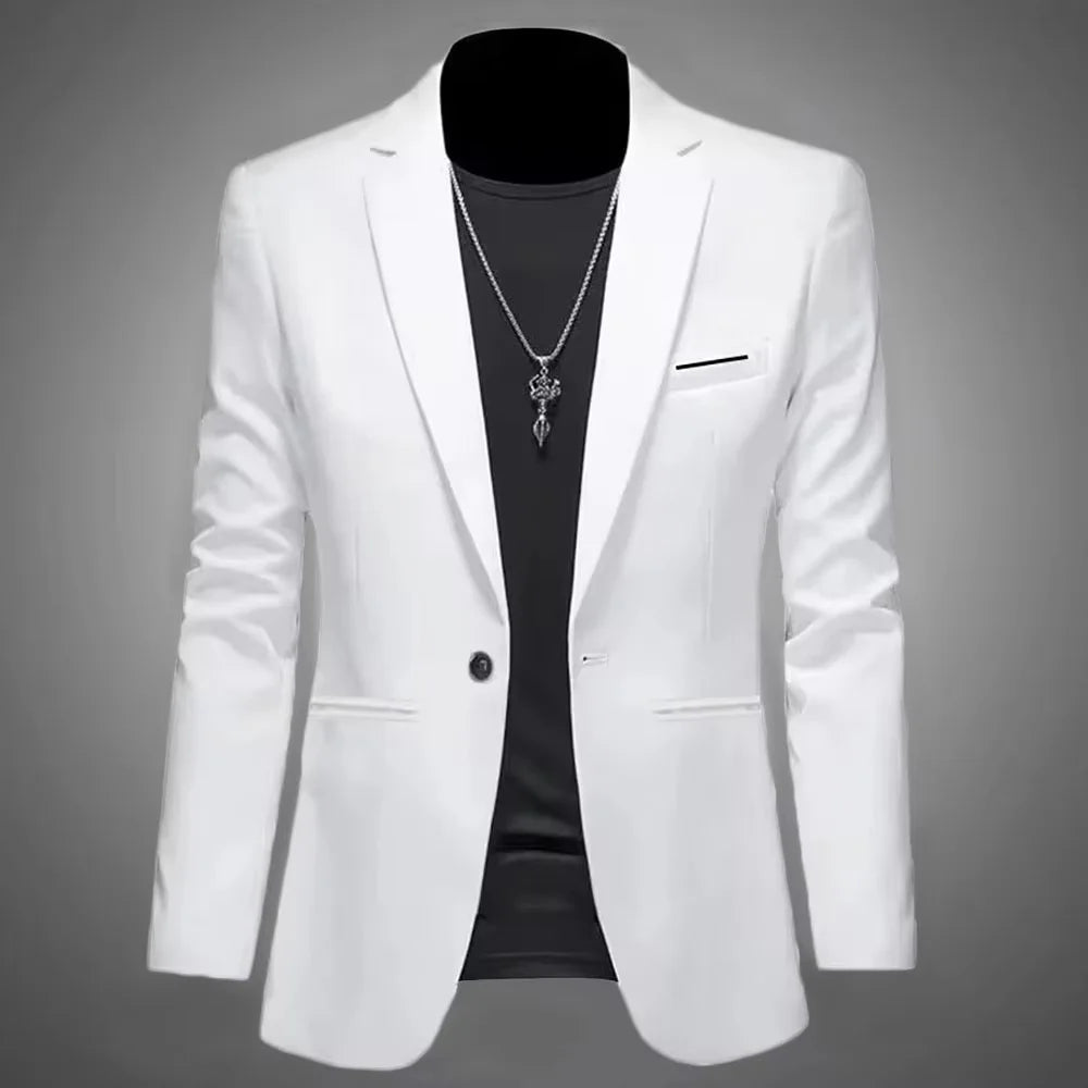 Men Slim Fit Single Button Blazer