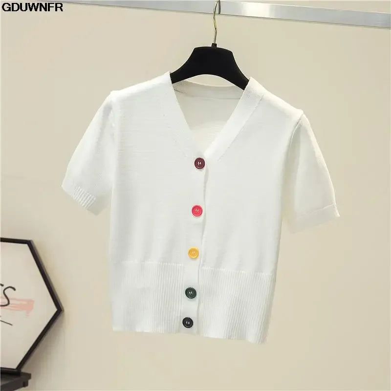 سترة نسائية محبوكة بأكمام قصيرة