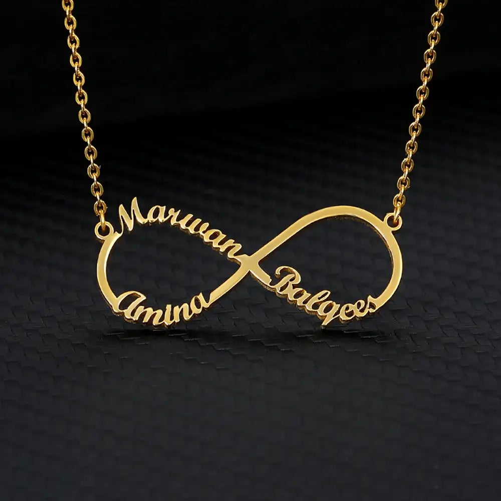 Custom Double Heart Two Names Infinity Necklaces