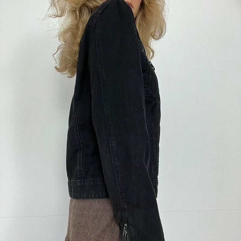 Rockmore Women’s Double Zipper Denim Jacket