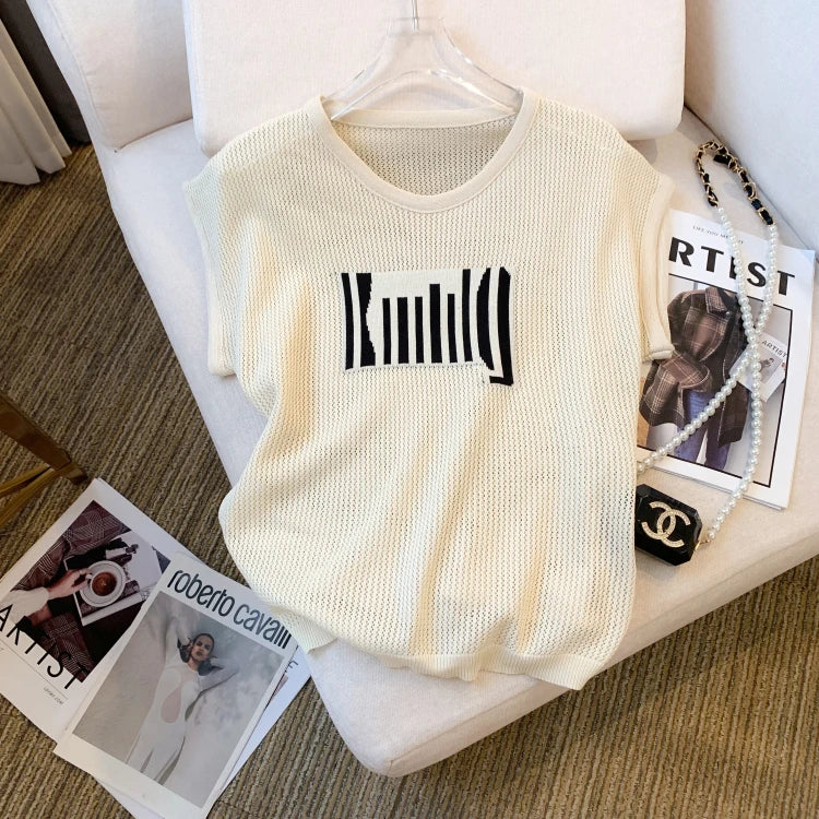 Women's Striped O-Neck Crop Sweater