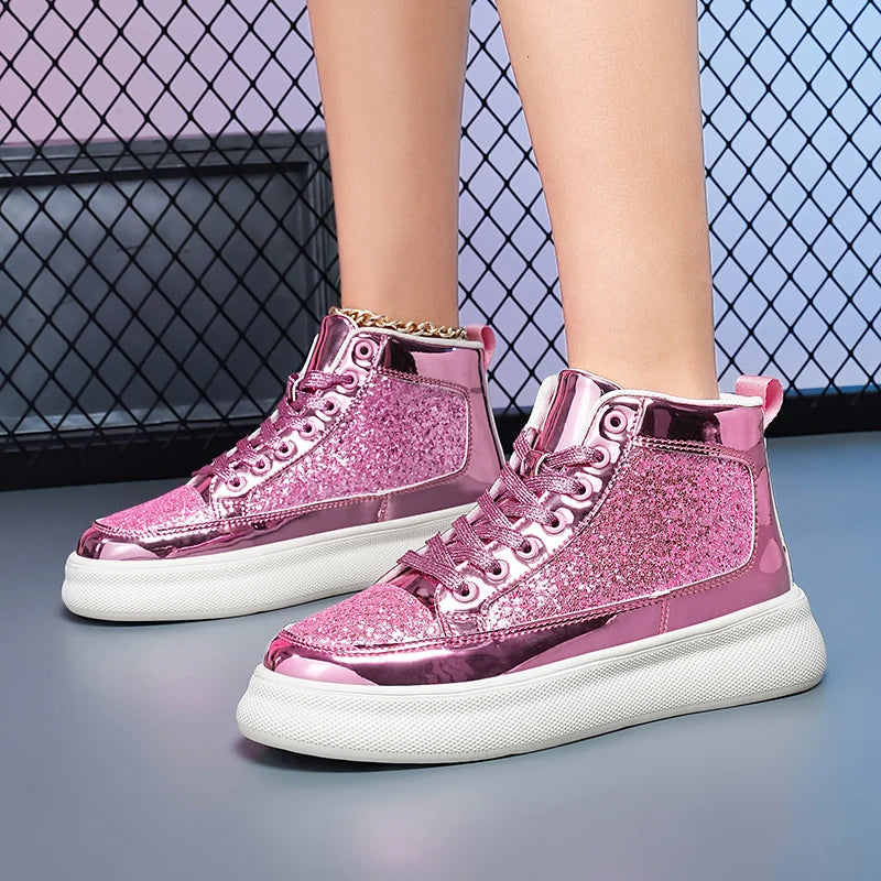Pink Bling High Top Fashion Skate Shoes