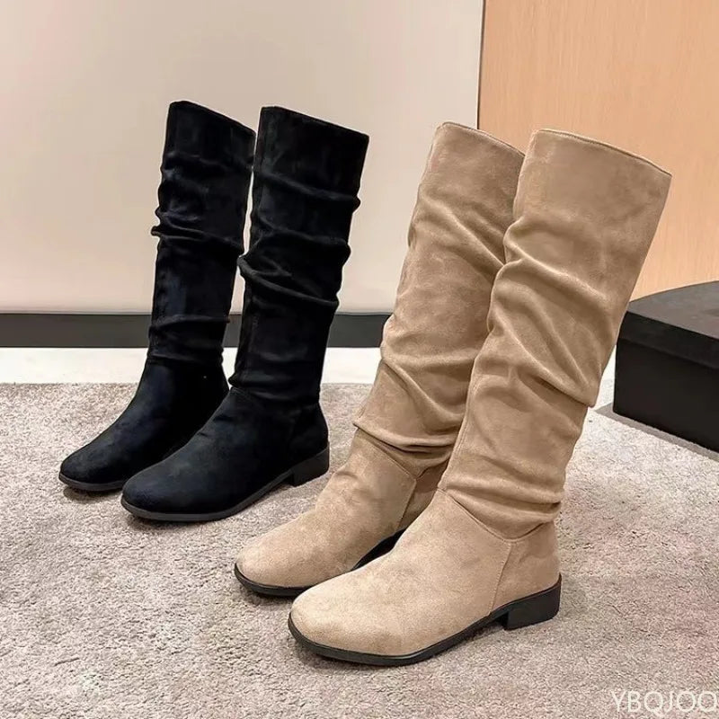 Women Mid Calf Boots Chelsea Lace Up Shoes