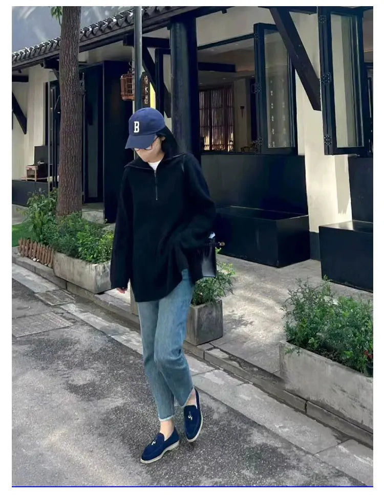 حذاء مسطح سهل الارتداء من الجلد للنساء