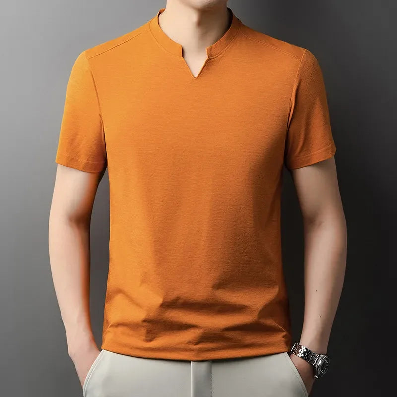 Men V-Neck Solid Short Sleeve T-Shirt