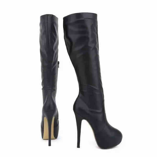 حذاء نسائي فوق الركبة – منصة من الجلد غير اللامع