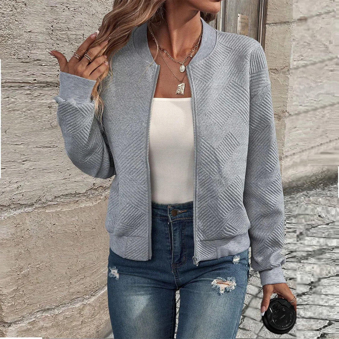 Casual Zipper Baseball Collar Women's Jacket