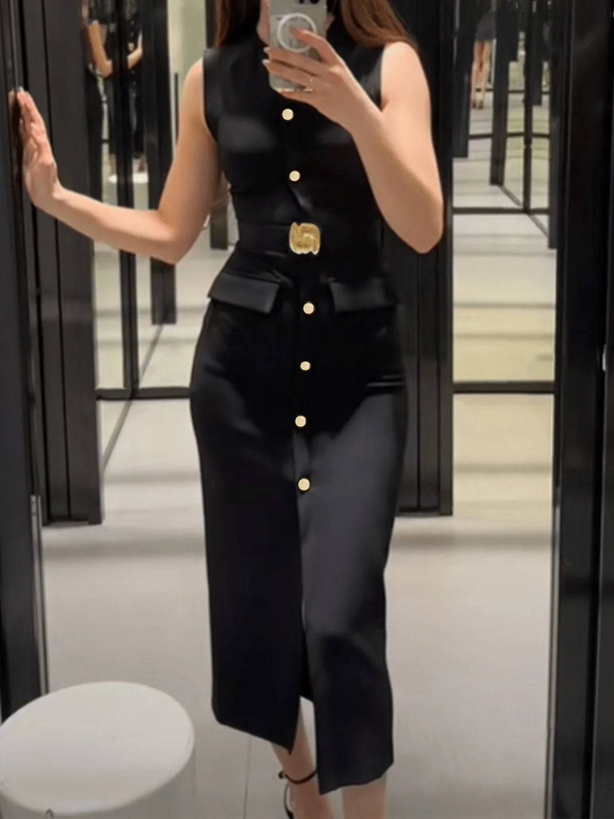Women's Sleeveless Belted Shirt Dress