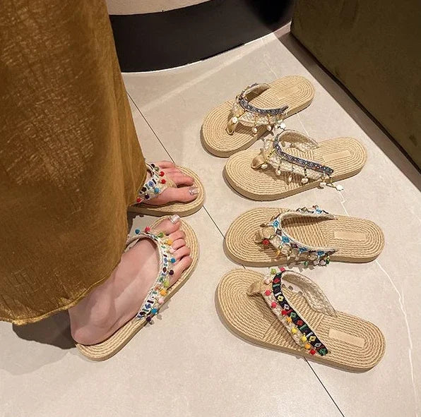 صنادل شاطئ نسائية بكعب منخفض ومضادة للانزلاق