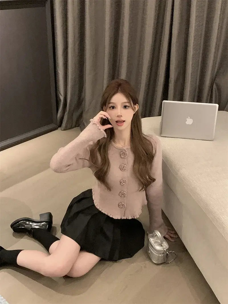 كارديجان نسائي قصير محبوك مزهر