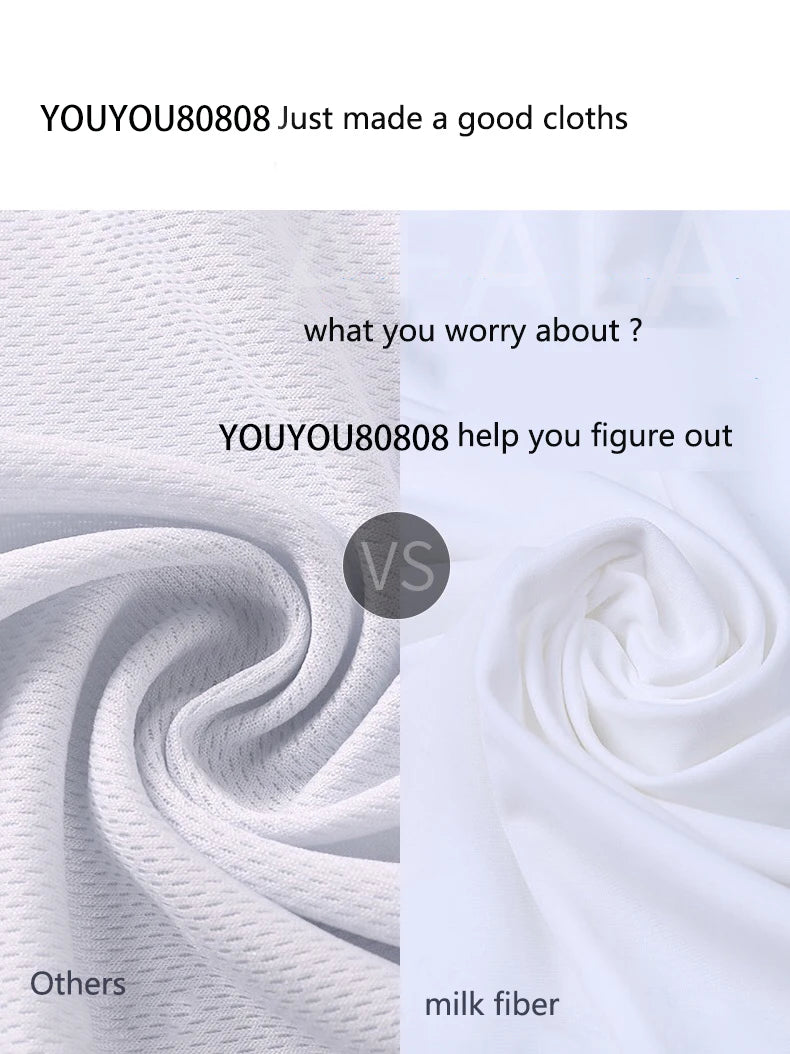 Comparison of fabric textures: YOUYOU80808 breathable material vs. traditional milk fiber for superior quality.