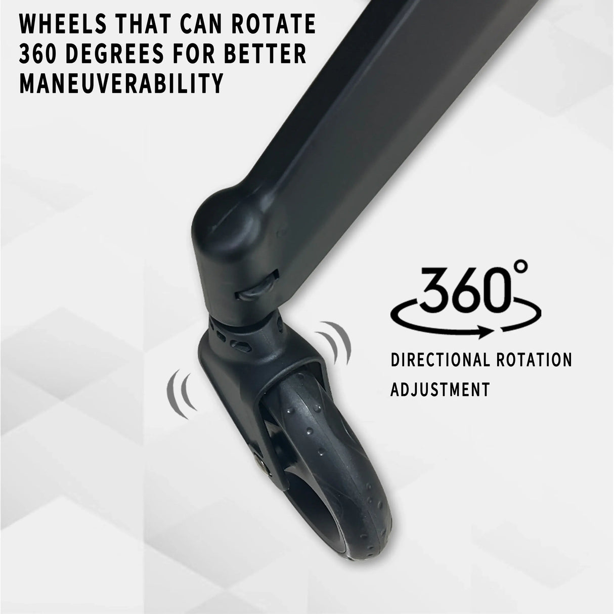 360-degree rotating wheels for enhanced maneuverability on the foldable baby stroller.
