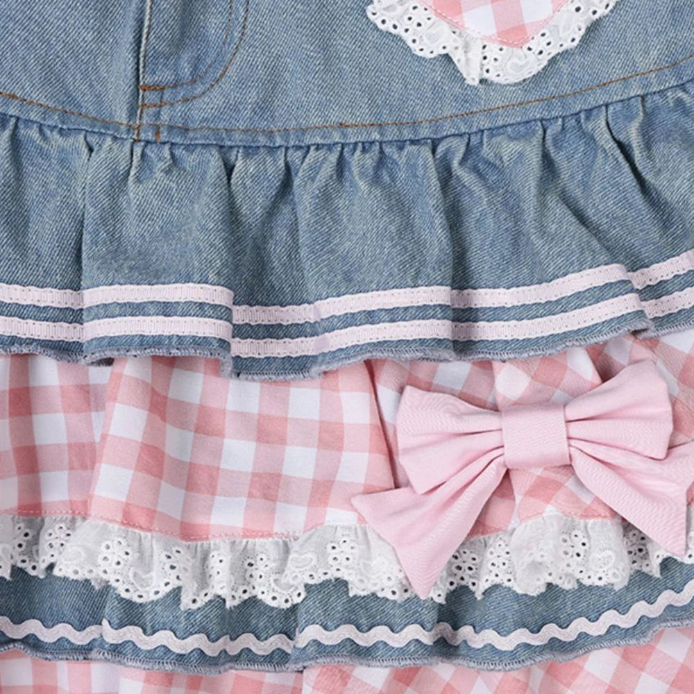 LolitaBall™ – Lace Skater Skirt (Sweet Harajuku Kawaii Denim Skirt)