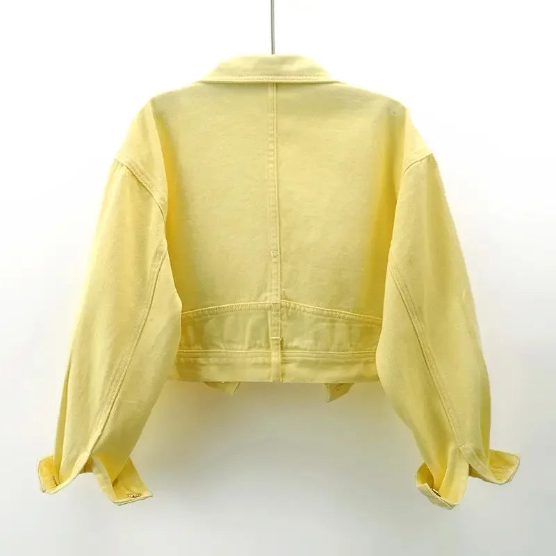 Floral Embroidery Denim Crop Jacket for Women