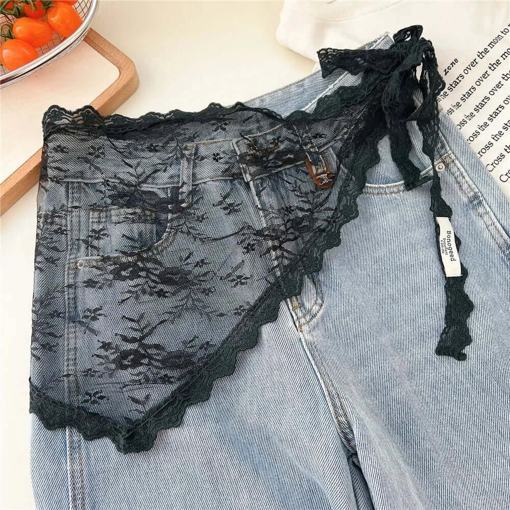 Women Embroidered Lace Mini Apron Skirt