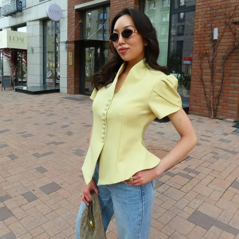 Elegant Women's Slim Waist Blazer Coat