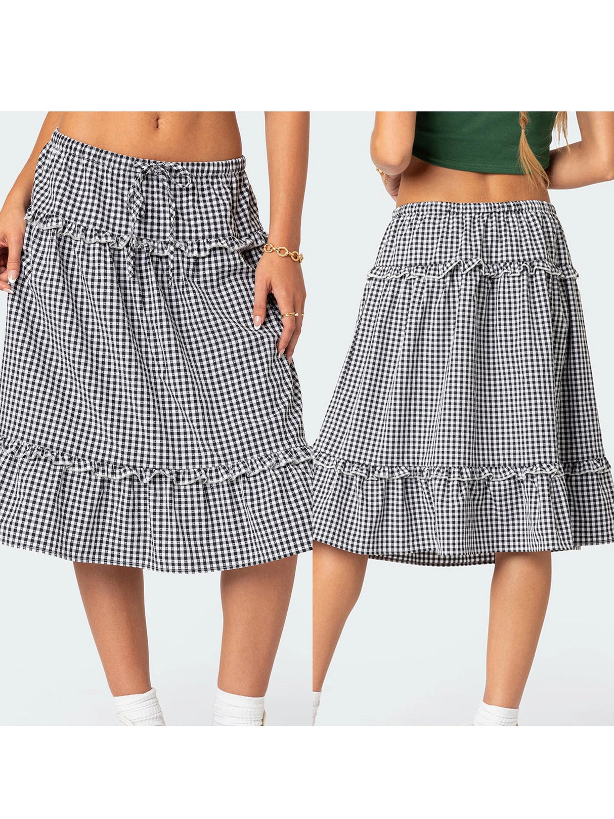 Women Floral Pleated Maxi Skirt