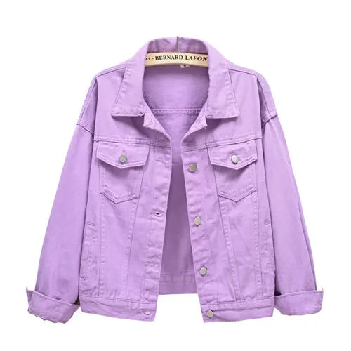 Women’s Pure Color Lapel Denim Jacket