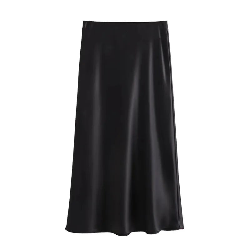 Women Satin Midi Skirt 2025