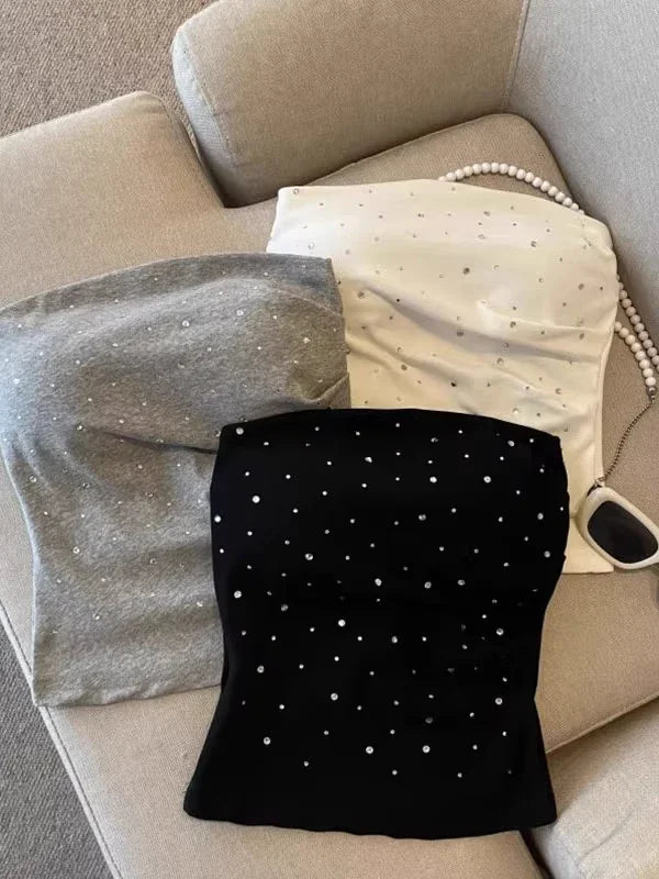 Sparkling Rhinestone Backless Camisole Tank Top