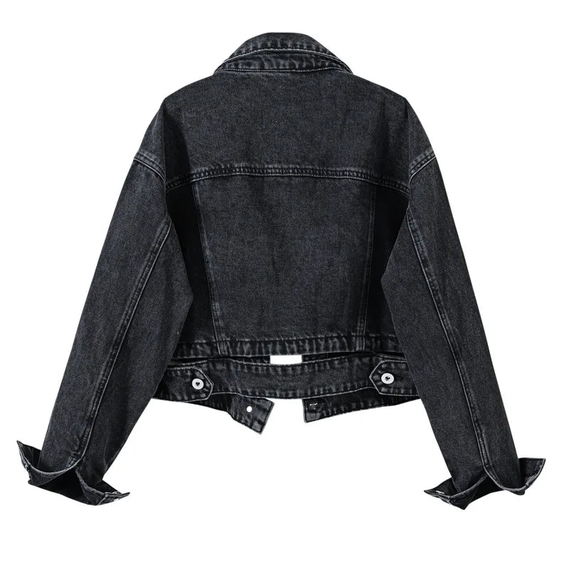 Women's Denim Jacket - Casual Black Overcoat