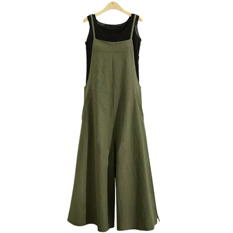 Women Wide Leg Cotton Linen Jumpsuit