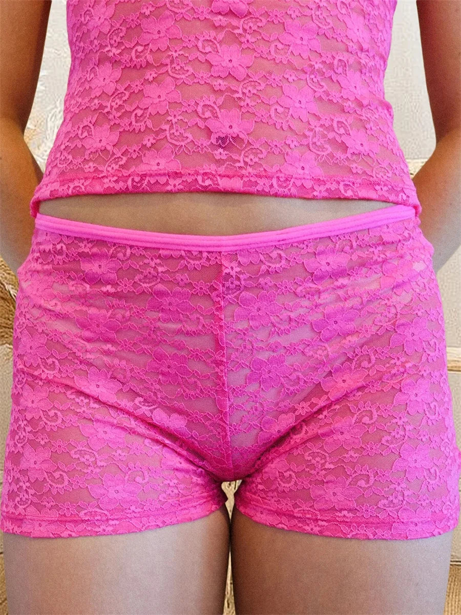 Women Lace Trim Soft Pajama Shorts