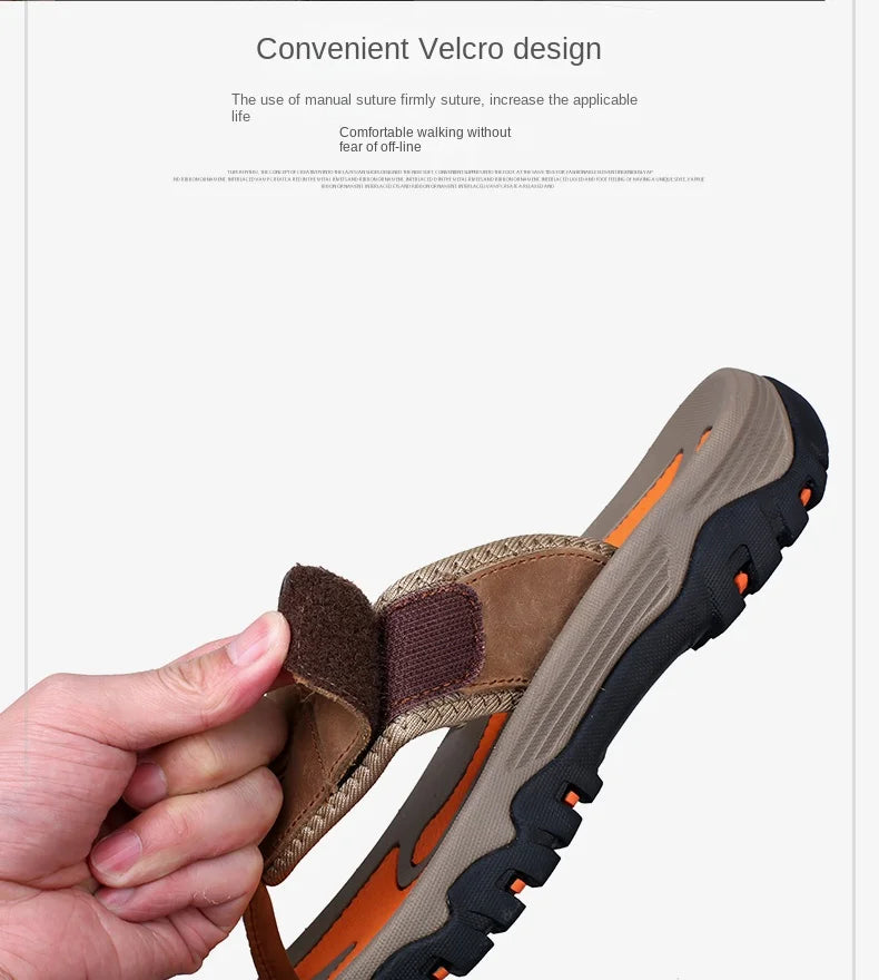 Men Cow Leather Beach Flip Flops Sandals