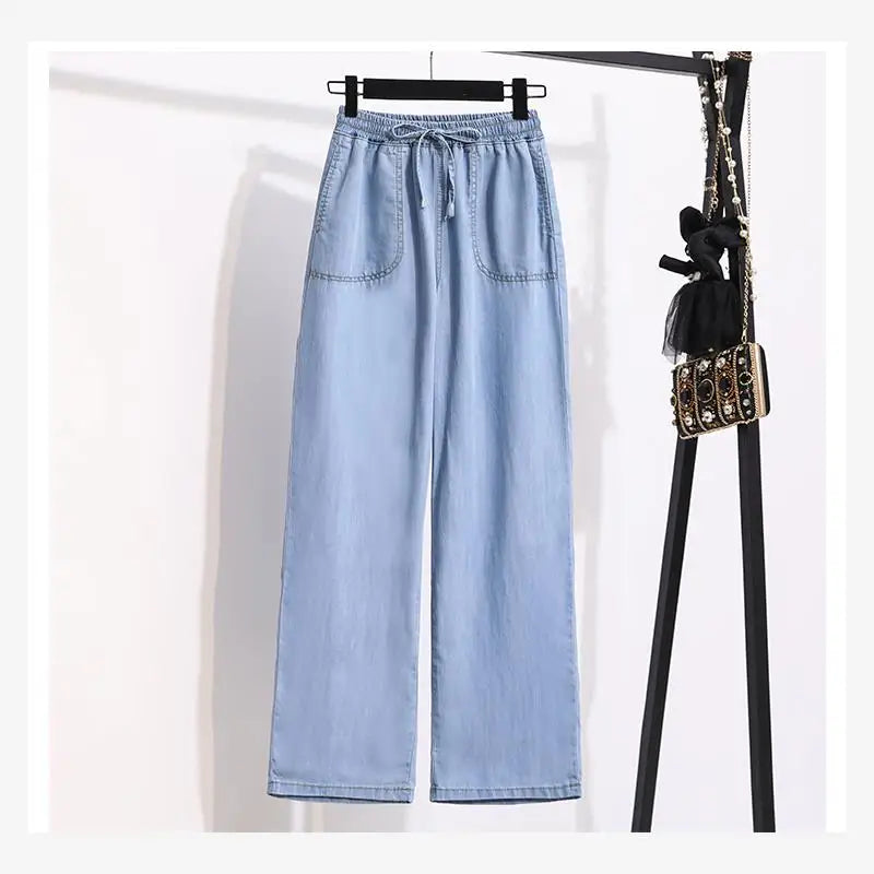 Women Ice Silk Wide Leg Jeans