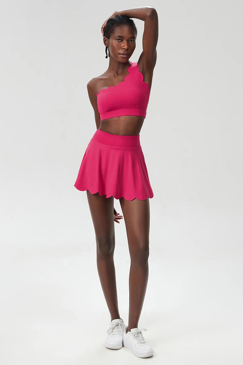 طقم تنورة تنس لياقة بدنية للنساء مكون من 3 قطع