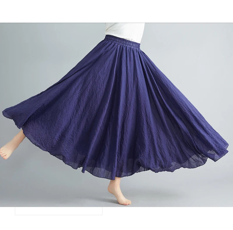 Women Cotton Linen Maxi Skirt
