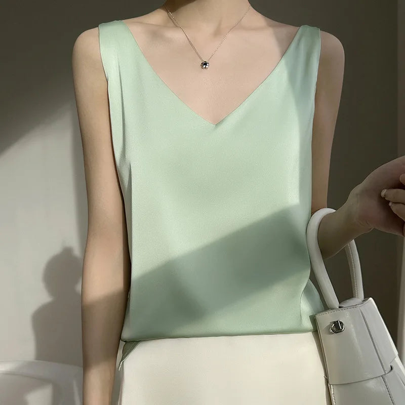 Korean Style V-Neck Solid Tank Top