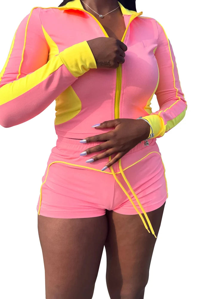 Colorblock Crop & Shorts Tracksuit