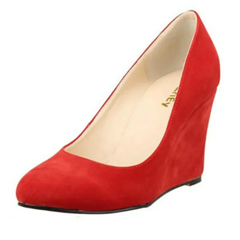 حذاء إسفيني كلاسيكي مدبب - جلد سويدي صناعي أسود 2025