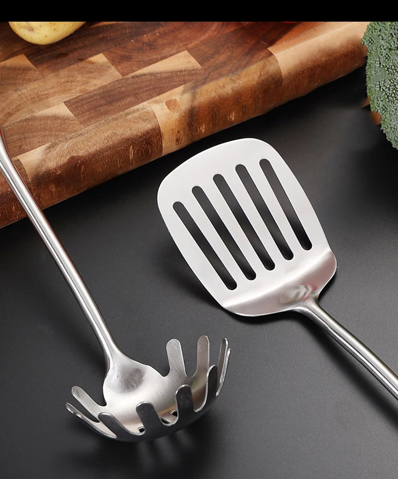 7-Piece Stainless Steel Utensil Set with Wooden Handle
