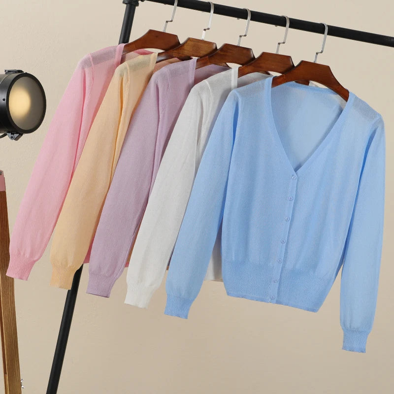 Korean V-Neck Cropped Cardigan Women's Sweater