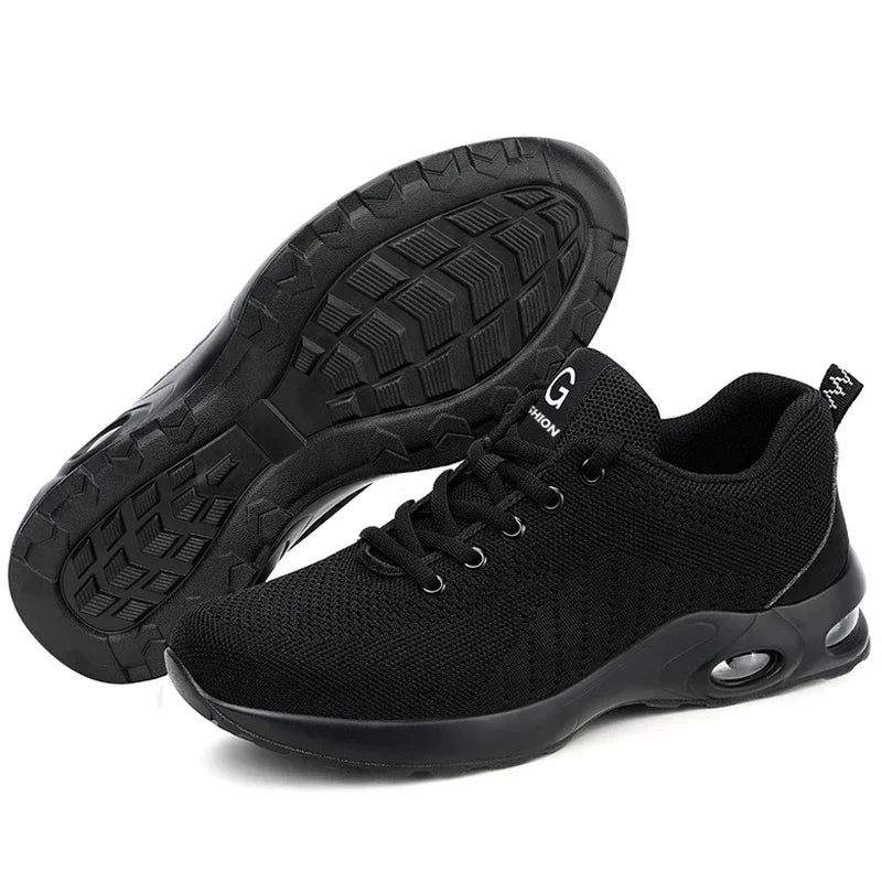 أحذية رياضية نسائية للسلامة مزودة بوسادة هوائية وأصابع فولاذية