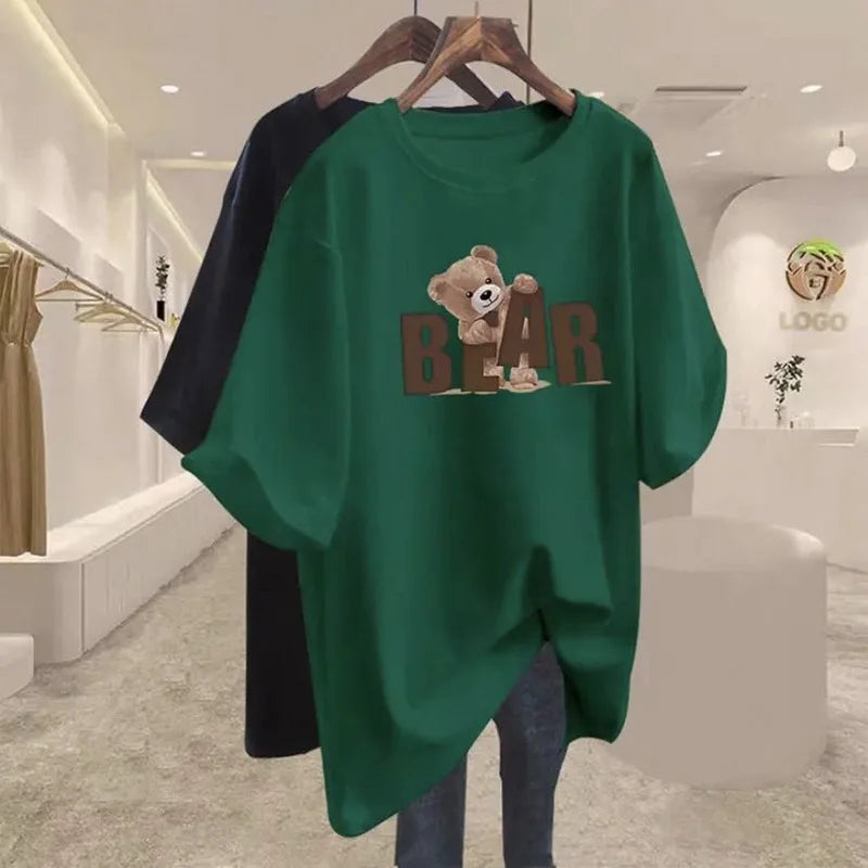 Bear Print Oversized T-Shirt for Women | Summer Style
