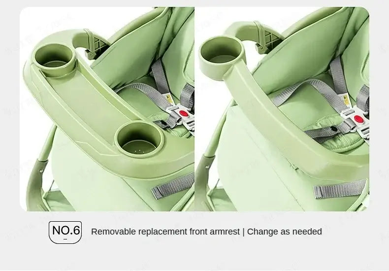 Removable front armrest of bi-directional baby stroller, showcasing easy replacement and adjustable features.