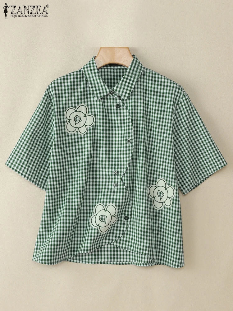 Harper Checked Lapel Blouse