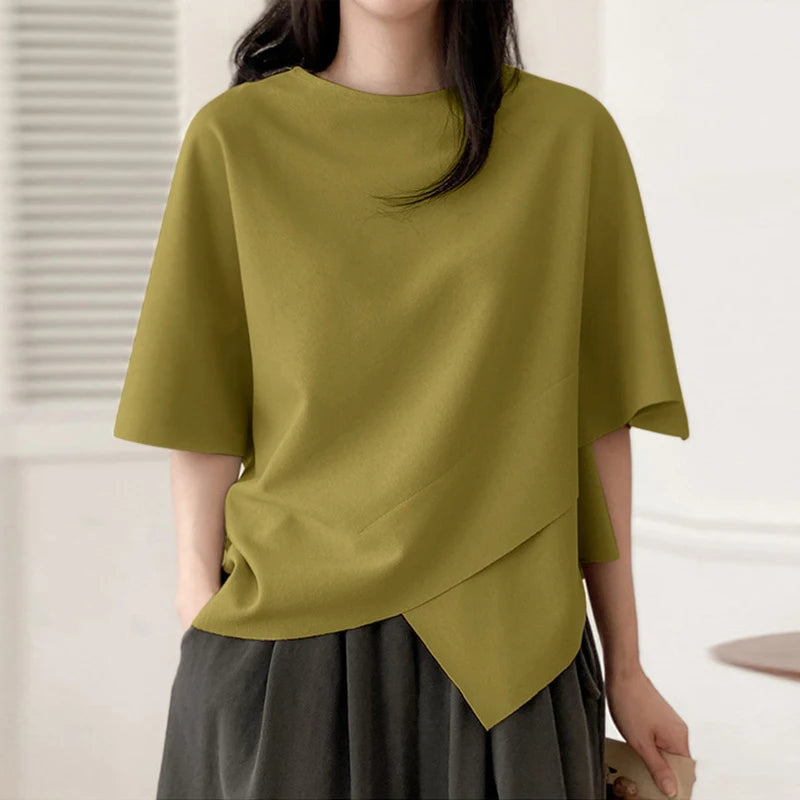 Women Asymmetrical O-Neck Tee