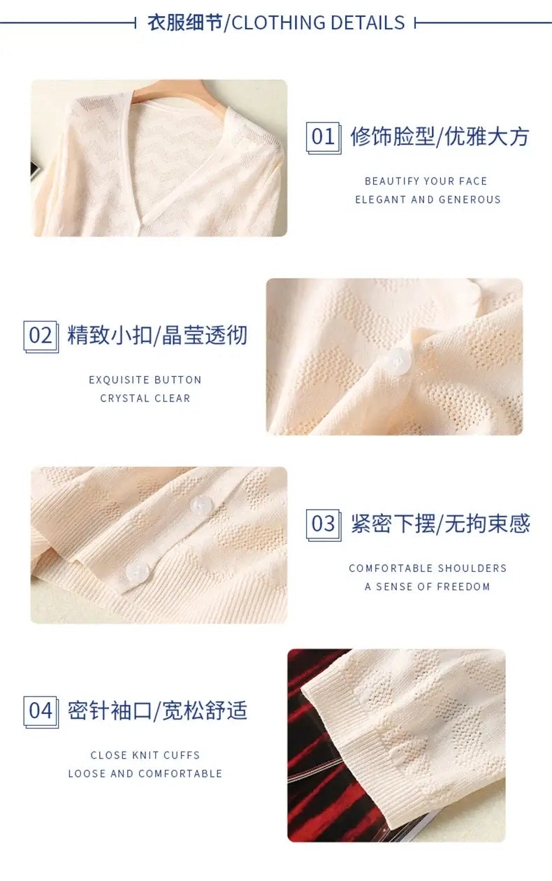 Women Knitted V-Neck Sun Protection Cardigan