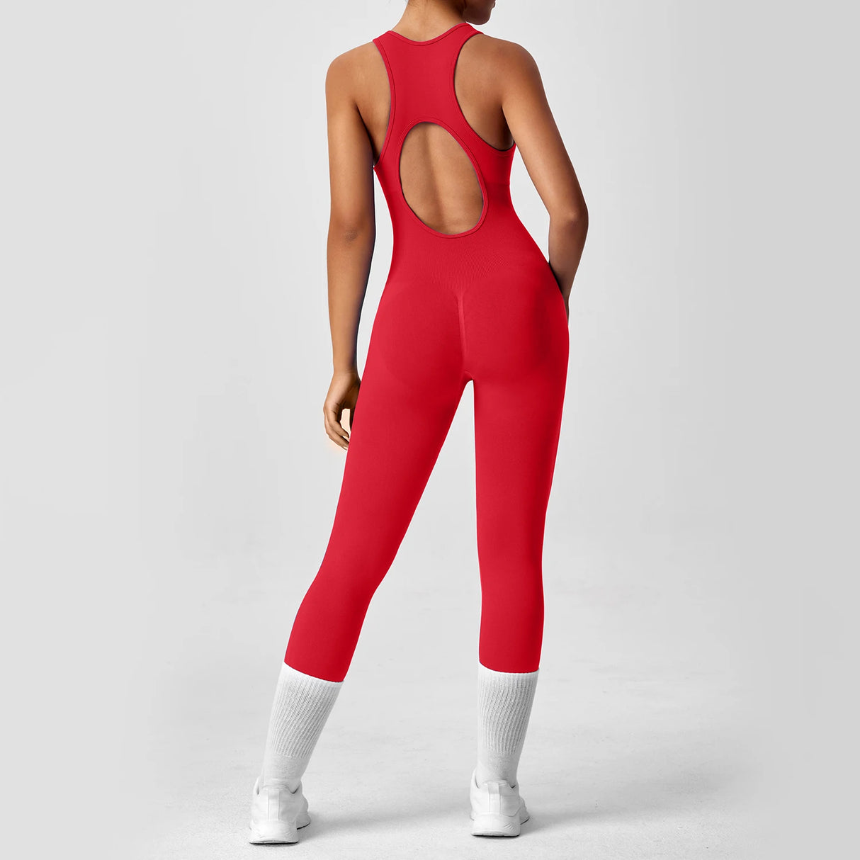 Seamless Peach Booty One-Piece Yoga Bodysuit – V-Back Tummy Control
