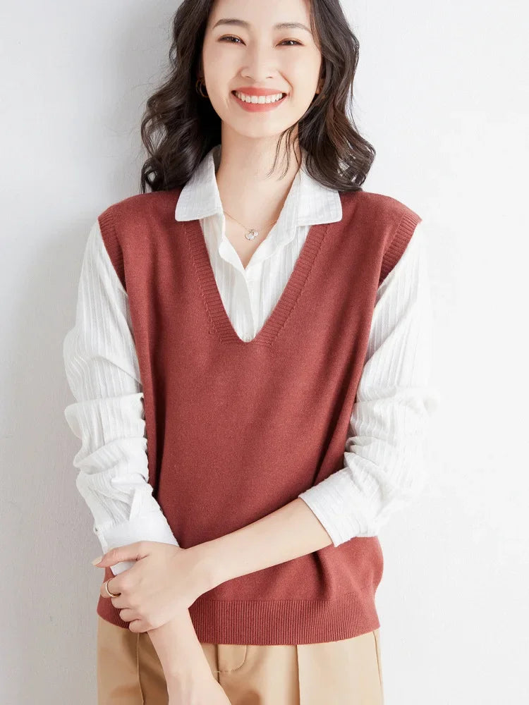 Women Loose V-Neck Knit Vest