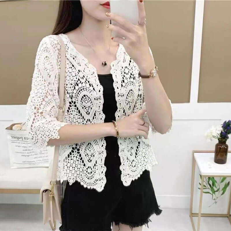 Women Crochet Lace Shrug Cardigan