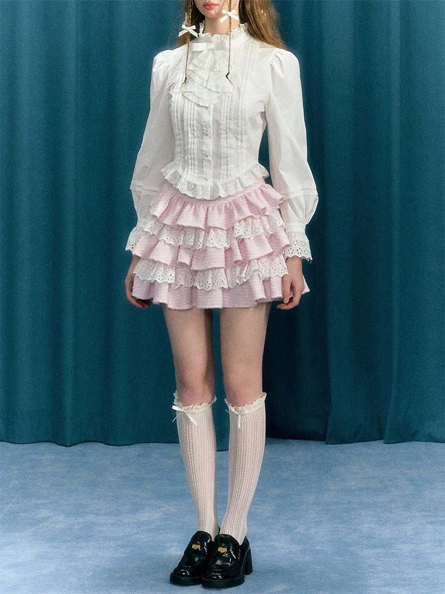 Women Tartan Lace Mini Skirt