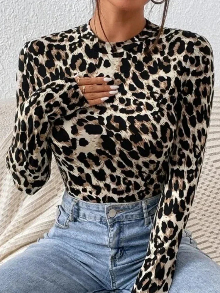 Leopard Print Bodysuit Women – Long Sleeve Top