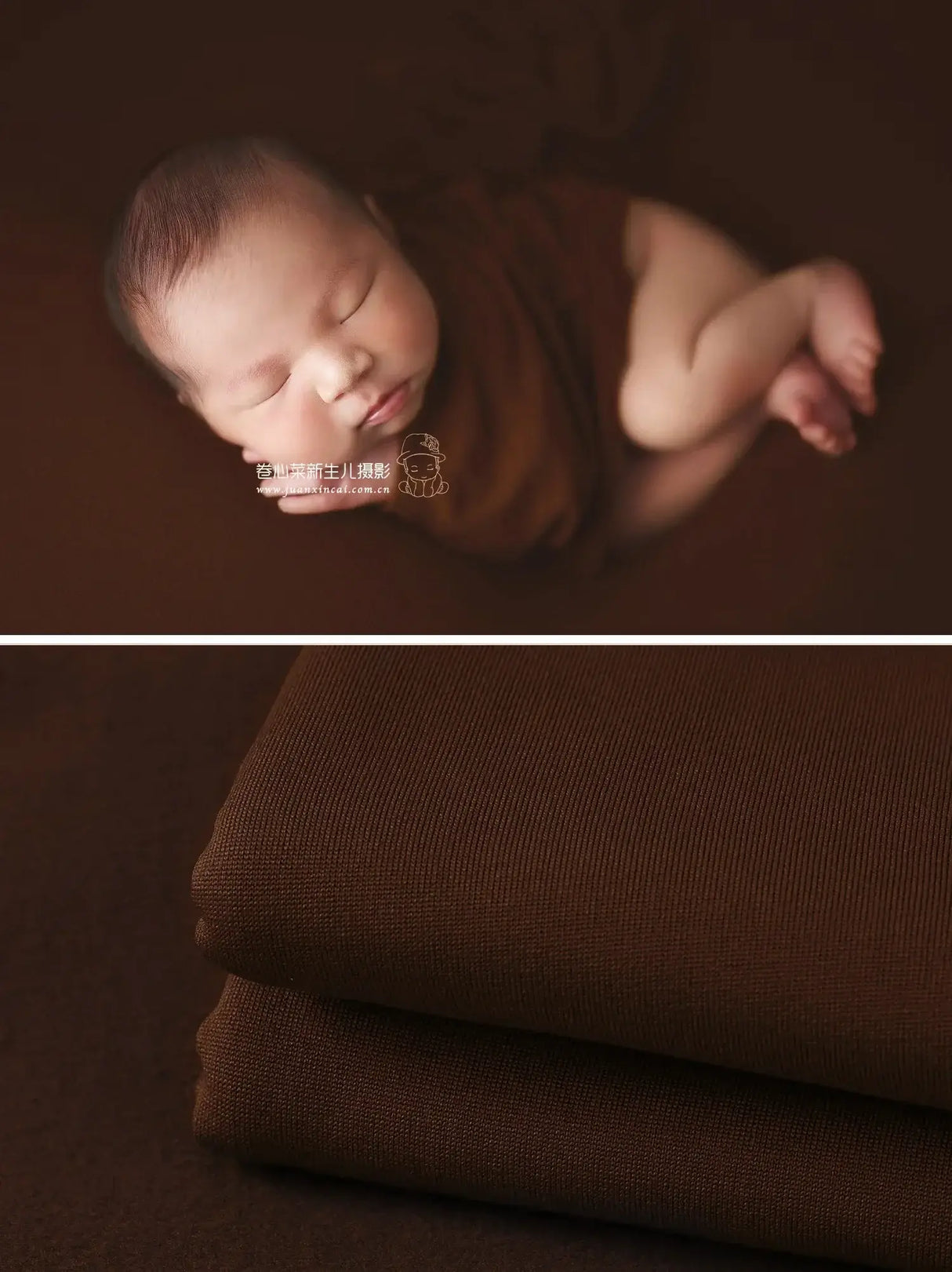 Newborn soft wrap blanket in rich brown color, perfect for baby photography, made with soft, safe materials.