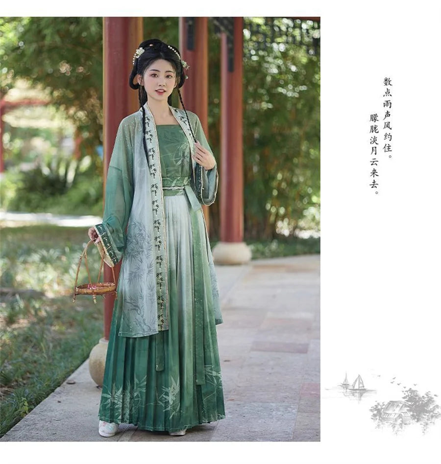 Women’s Hanfu Cosplay in green, traditional dress with intricate details and flowing design, perfect for costumes and events.